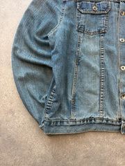 Y2K Denim Jacket Women’s 2XL Blue Trucker Oversized Casual Western