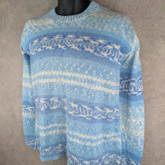 Hand Knitted Jumper Womens M Medium Blue Pullover
