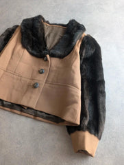 Vintage 1960s Jacket Women's Medium Brown Faux Fur Cropped Mod Retro