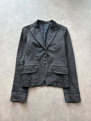 Sisley Blazer Women's Small Black Cotton Fitted Tailored Smart Office Jacket