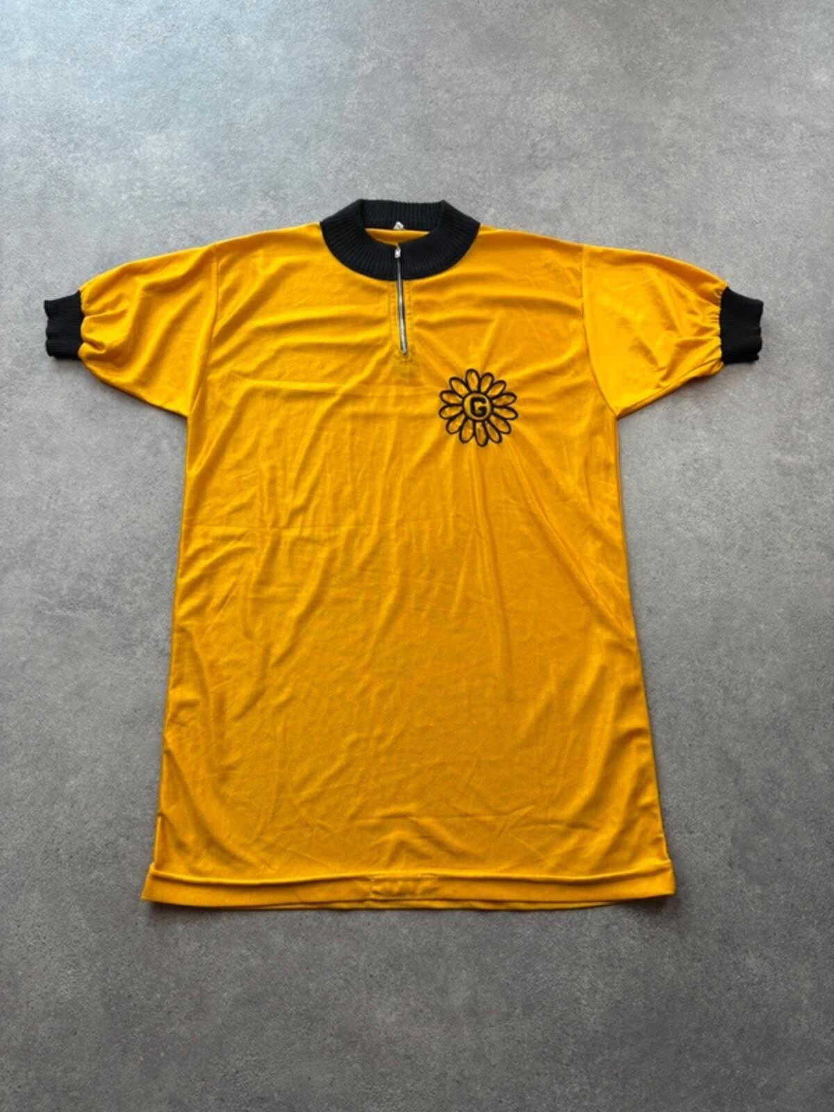 Vintage 1980s Italian Cycling Jersey Men’s Small Yellow Quarter Zip Sportswear