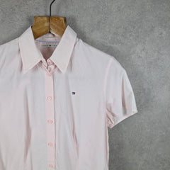 Tommy Hilfiger Shirt Womens Blouse Size 10 Pink Short Sleeve Logo