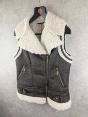 Gilet Womens Small S Brown Y2K Sherpa Fleece