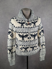 Y2K Schott Jumper Women's Large Cowichan Navajo Cardigan Neck Chunky Knit