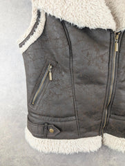 Gilet Womens Small S Brown Y2K Sherpa Fleece