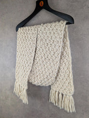 Hand Knitted Scarf Cream Hand Made Unisex Wool
