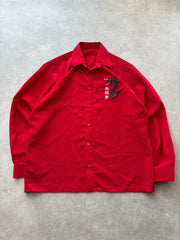 Y2K Oriental Shirt Men’s XL Red Long Sleeve Button Up Japanese Dragon