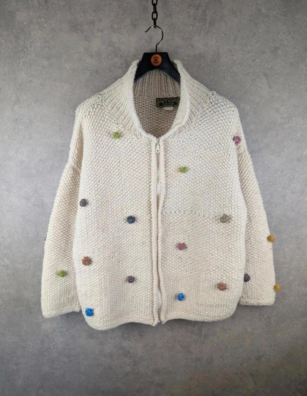 Amor Jumper Womens XXL 2XL Vintage Hand Made Wool Full Zip