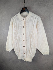 Vintage Hand Knitted Jumper Womens L Large Aran Cream Cardigan