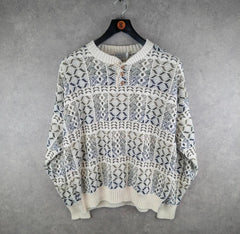 Ashley Jumper Mens L Large Cream Knitted Vintage Pullover Retro