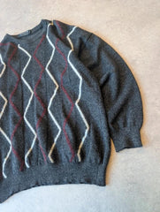 Jaeger Jumper Men’s Medium Grey Vintage 1980s Pullover Patterned Knit