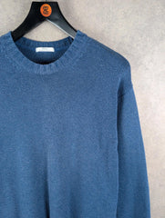 St Michael Jumper Mens Large L Blue Vintage 90s Knitted Cotton Pullover
