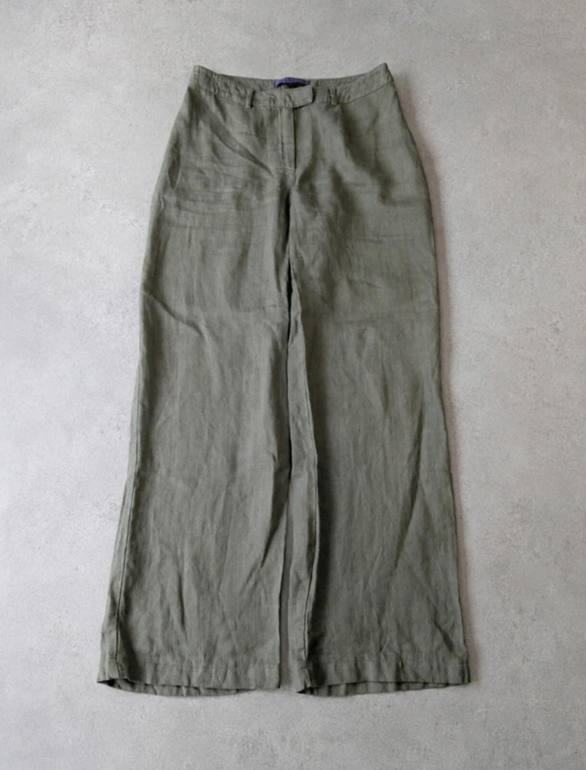 Ralph Lauren Purple Label Linen Trousers Women’s Small Khaki Wide Leg 100% Linen