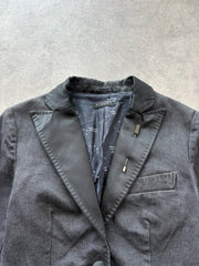 Sisley Blazer Women's Small Black Cotton Fitted Tailored Smart Office Jacket