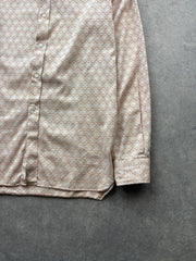 Vintage 1970s Shirt Men’s Large Beige Patterned Long Sleeve Retro Mod Disco