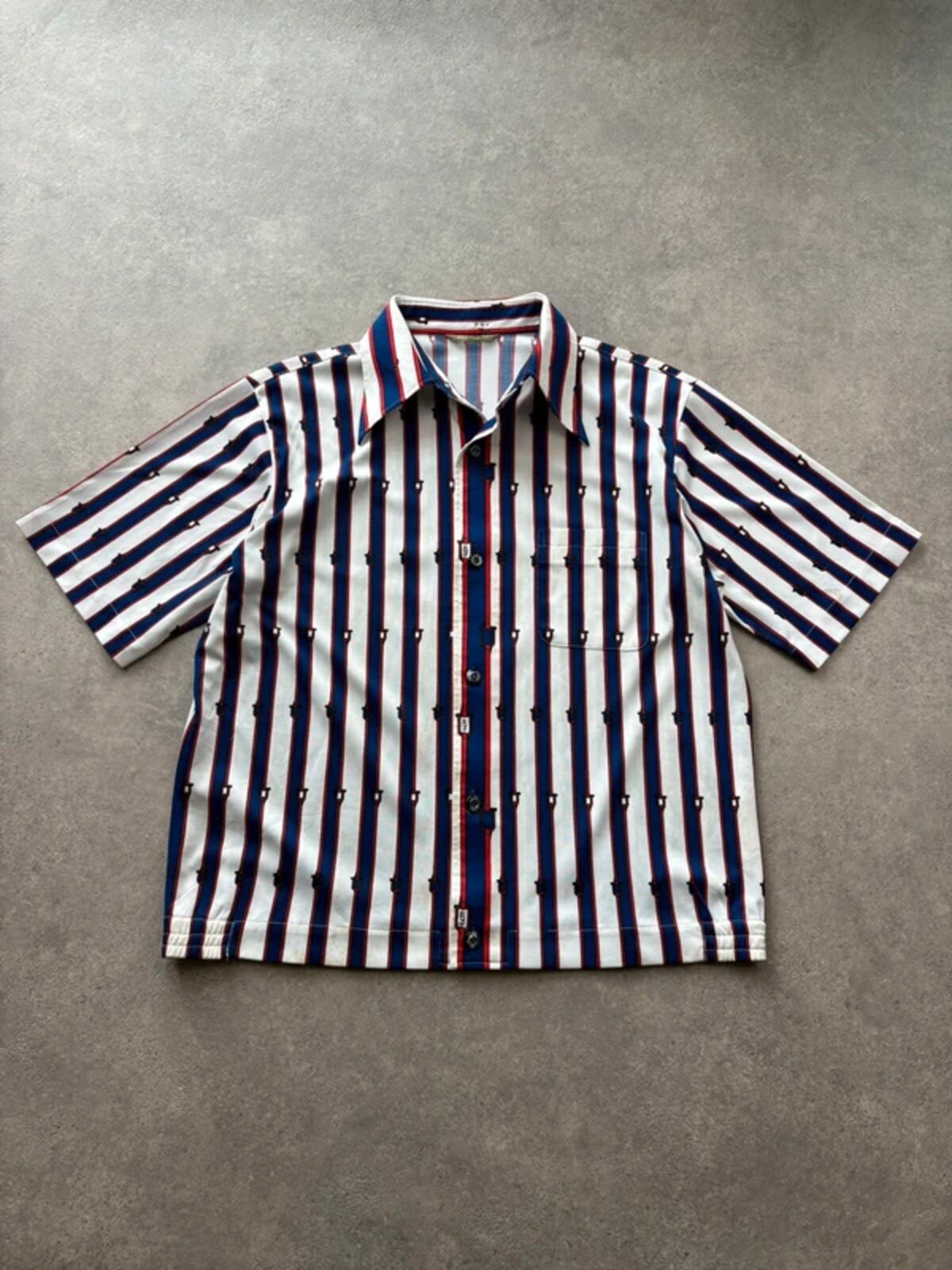 Vintage 1990s Shirt Men’s Large White Blue Red Stripe Pointed Collar Retro