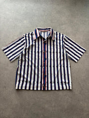 Vintage 1990s Shirt Men’s Large White Blue Red Stripe Pointed Collar Retro