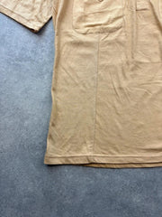 Vintage 1970s Polo Shirt Mens Large Beige 100% Cotton Short Sleeve Casual Retro