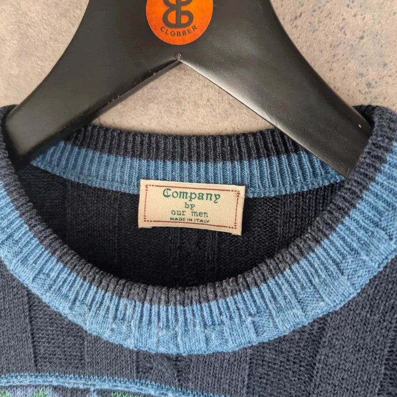 Company Jumper Mens Large L Blue Vintage Knitted Pullover Italian