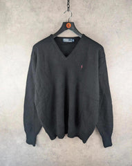 Polo Ralph Lauren Jumper Mens XL Extra Large Black Vintage Lambswool 90s