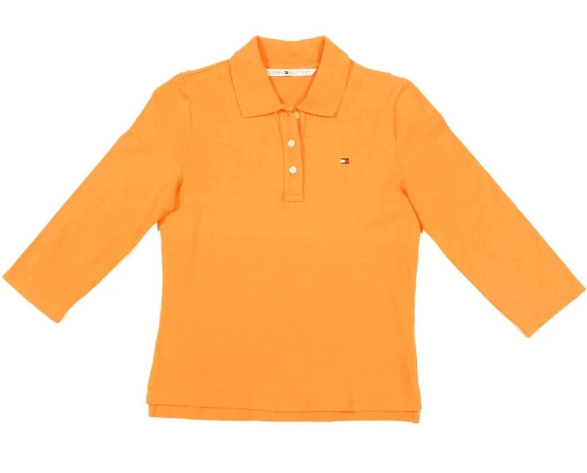 Tommy Hilfiger Polo Shirt 3/4 Sleeve Womens Small S Orange
