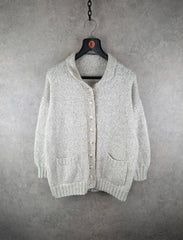 Hand Knitted Cardigan Womens L Large Grey Cotton