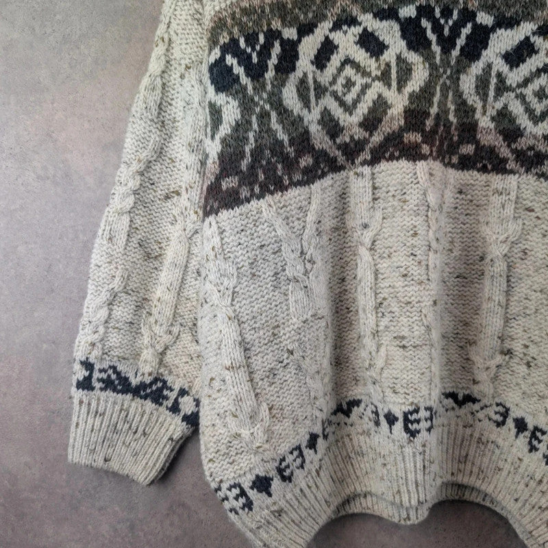 St, Bernard Jumper Mens Large L Knitted Vintage Retro Geometric