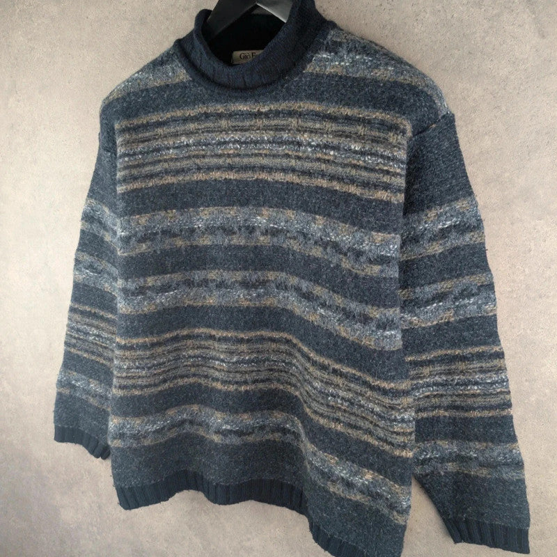 Gio Ferrari Jumper Womens Large L Blue Wool Vintage Knitted Italian