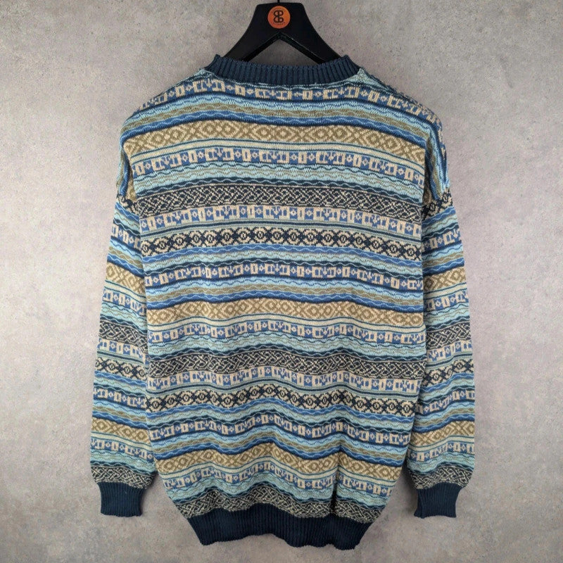 Les Jacuelines Jumper Mens Large L Knitted Vintage Cotton Multicoloured