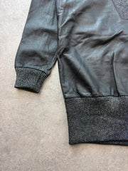Vintage 1980s Leather Jumper Womens XL Black Metallic Baggy Elasticated Retro