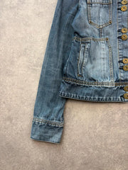 Bien Bleu Denim Jacket Women’s Small Y2K Cropped Fitted Blue