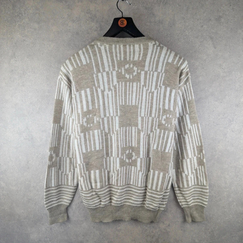 Vintage Jumper Mens Large L Grey Knitted Pullover Cotton