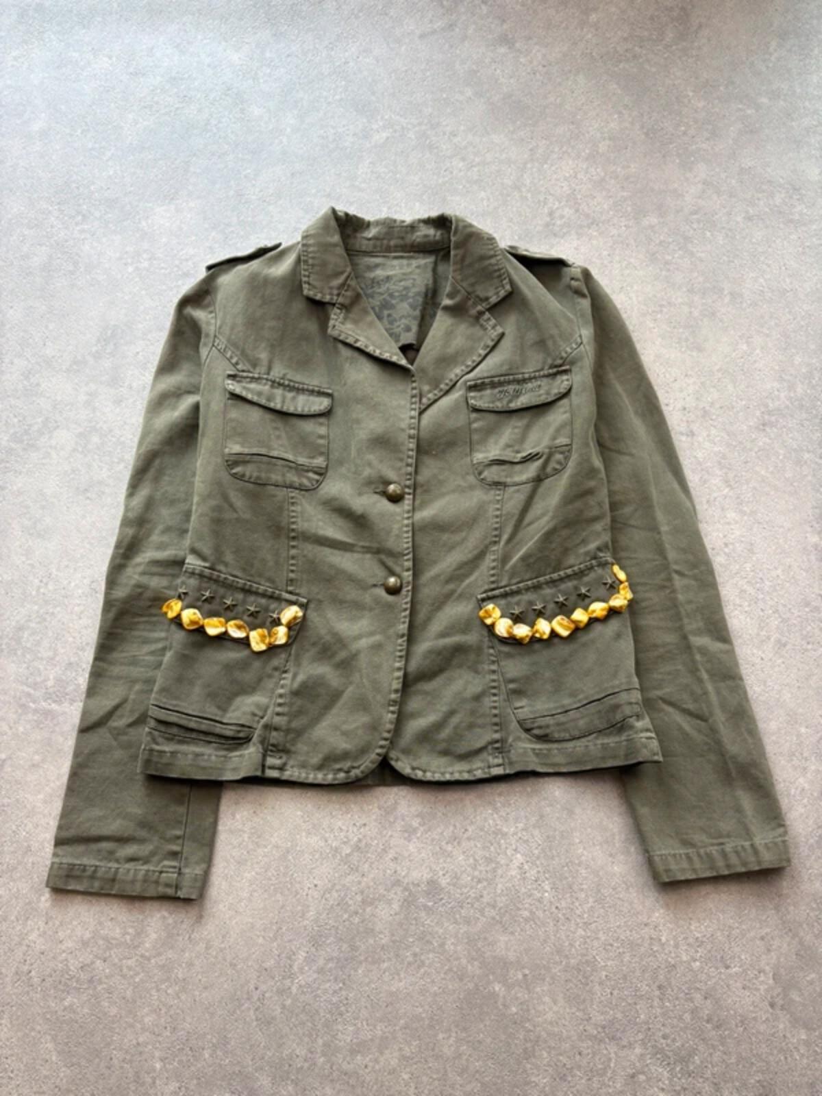 Yell Y2K Jacket Womens Medium Khaki Green Cotton Military Utility Y2K Festival