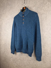 Bass & Co Jumper Mens Large Blue knit 1/4 Button Pullover Sweater