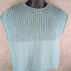 Hand Knitted Jumper Womens M Medium Blue Vest