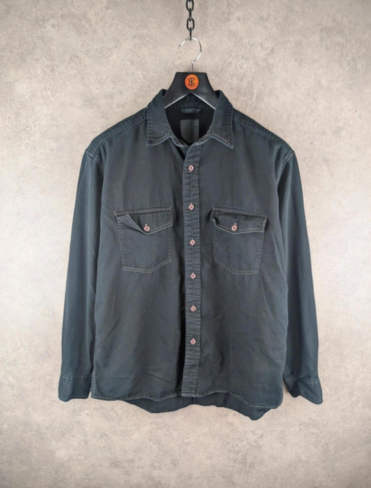 Alpha Industries Shirt Mens L Large Black Vintage Denim Button Up