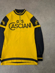 Vintage 1970s Cycling Jersey Men's Large Yellow Black Long Sleeve Retro
