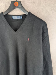 Polo Ralph Lauren Jumper Mens XL Extra Large Black Vintage Lambswool 90s