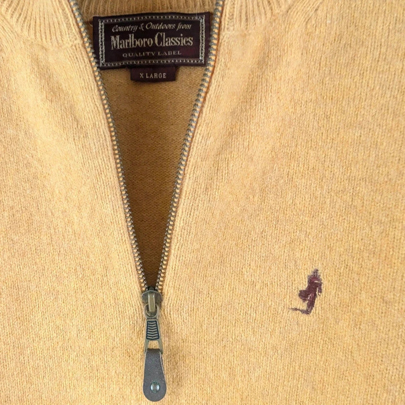 Marlborough Classics Jumper Mens Large L Mustard Knitted Quarter Zip