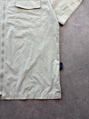 Authentic Shirt Men’s Medium Beige Y2K Zip Up Short Sleeve Casual Utility