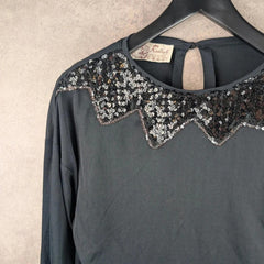 Radley Vintage 1970's Long Sleeve Top Black Sequin Women's UK Size 12