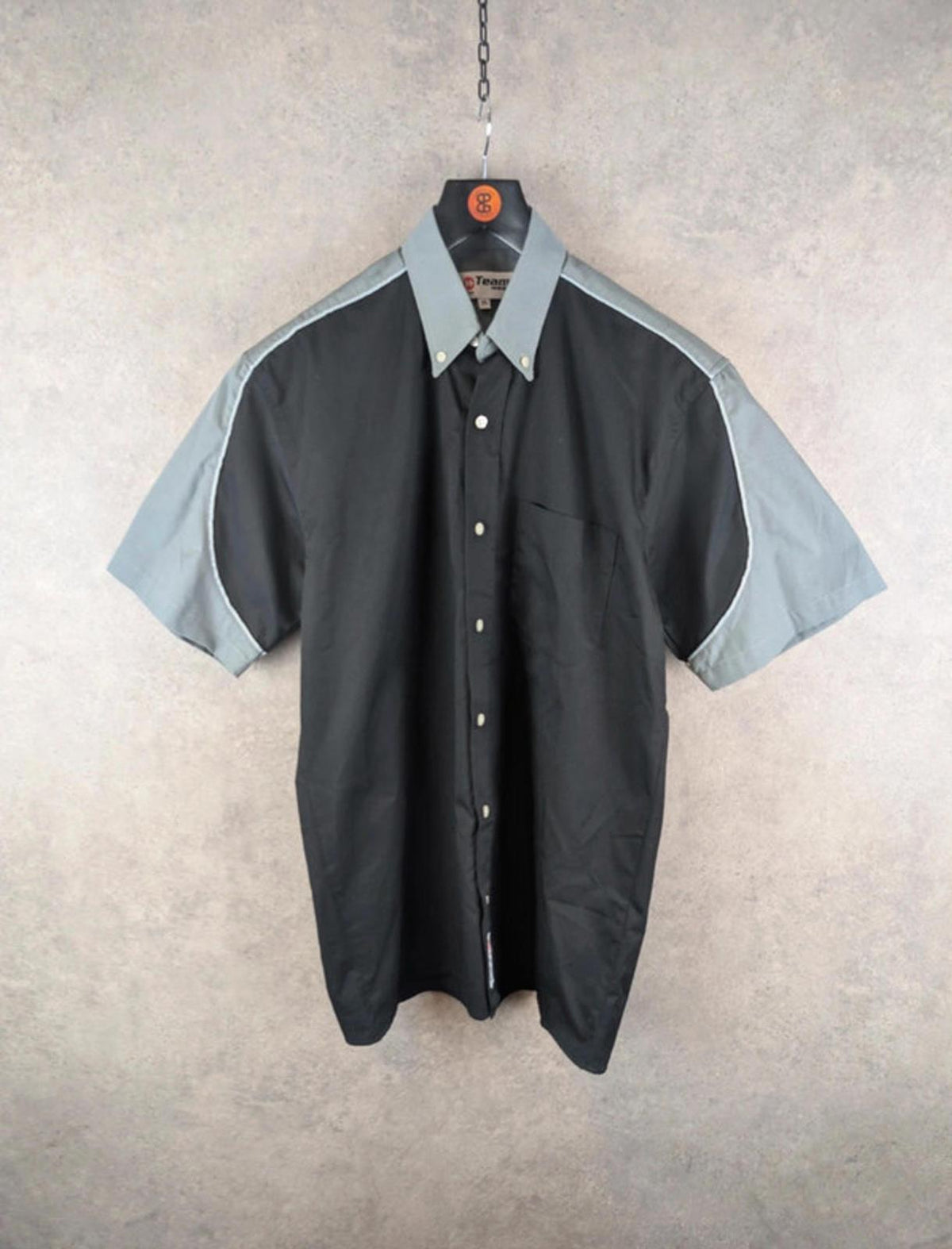 Team Wear Shirt Mens M Medium Grey Y2K Short Sleeve Work Wear