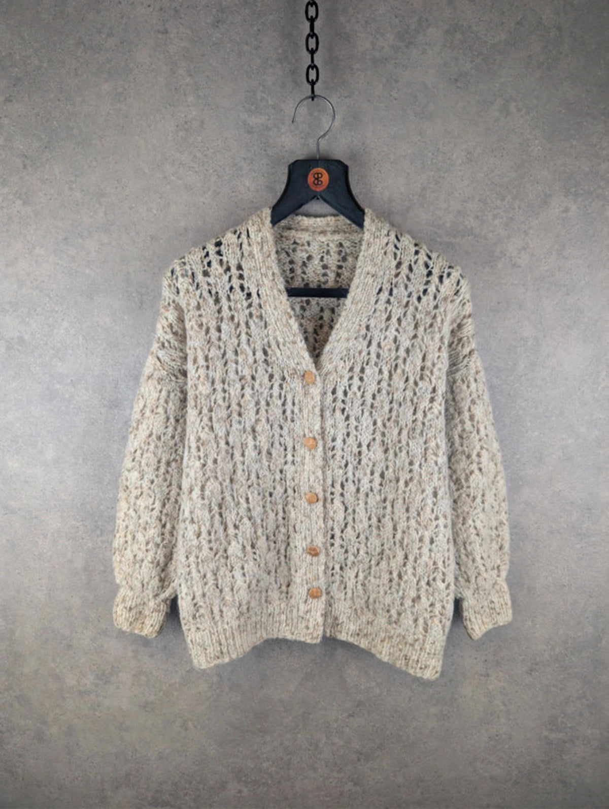 Hand Knitted Cardigan Womens Medium M Beige