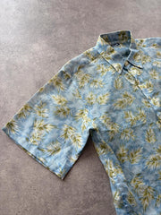 Vintage 1990s Crocodile Shirt Men’s Large Blue Hawaiian Tropical Leaf Print