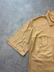Vintage 1970s Polo Shirt Mens Large Beige 100% Cotton Short Sleeve Casual Retro