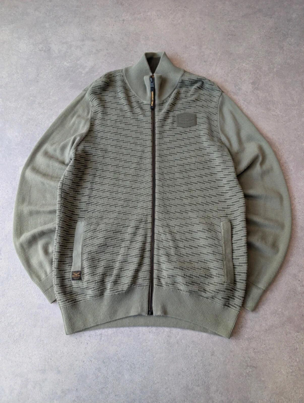 PME Legend Full Zip Knitted Jumper Men’s Medium Khaki Textured Casual