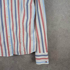 Tommy Hilfiger Shirt Womens Blouse Size 8 Y2K Striped Long Sleeve