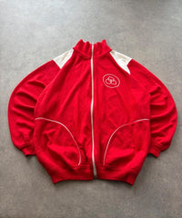 Vintage 1980s Italian Track Jacket Men’s XL Red Full Zip Oversized Baggy Retro
