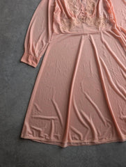 Vintage 1970s Dress Women's Medium Pink Boho Prairie Lace Midi