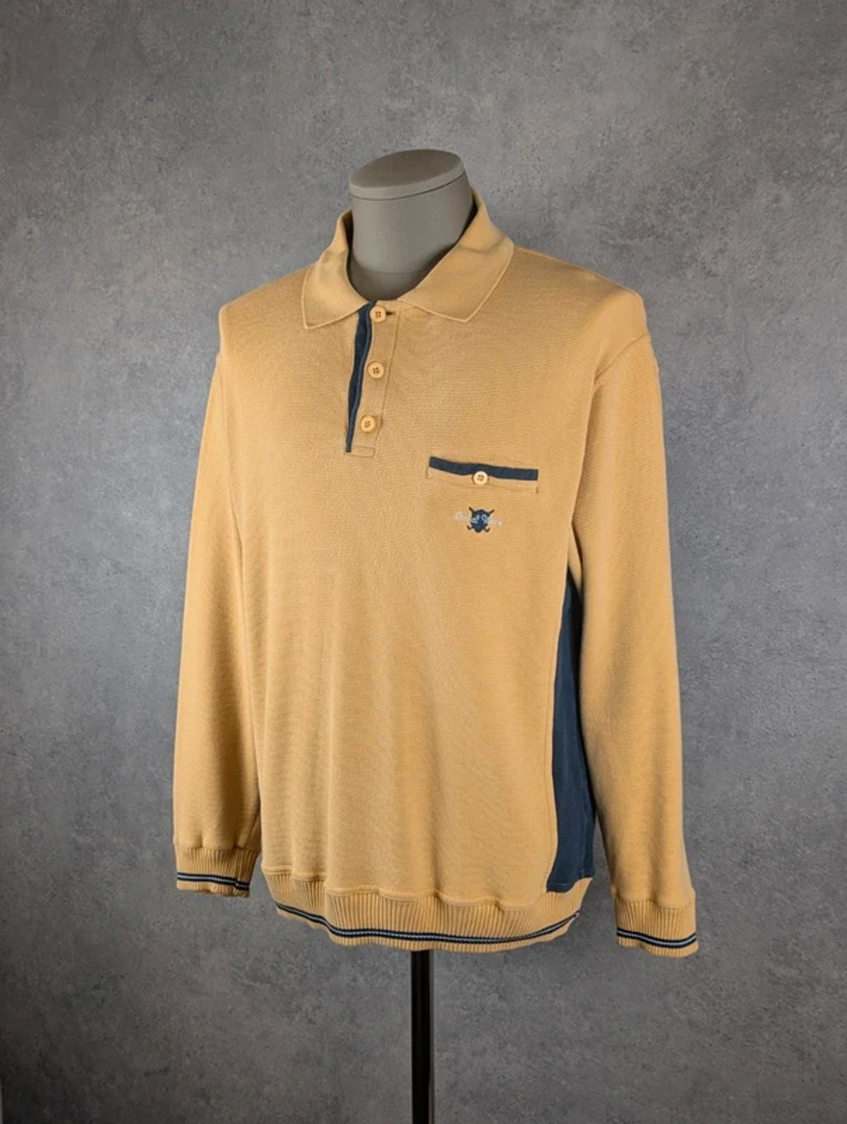 Casual Club Jumper Men’s Large Beige Tan Vintage 90s Collared Knit Pullover